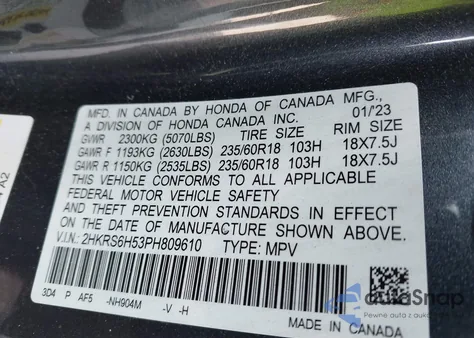 2023 Honda Cr-V Sport from USA, damaged, VIN 2HKRS6H53PH809610